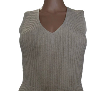 NEW FALCONERI Womens V-Neck Lame Shimmer Dress Sleeveless Size M Natural